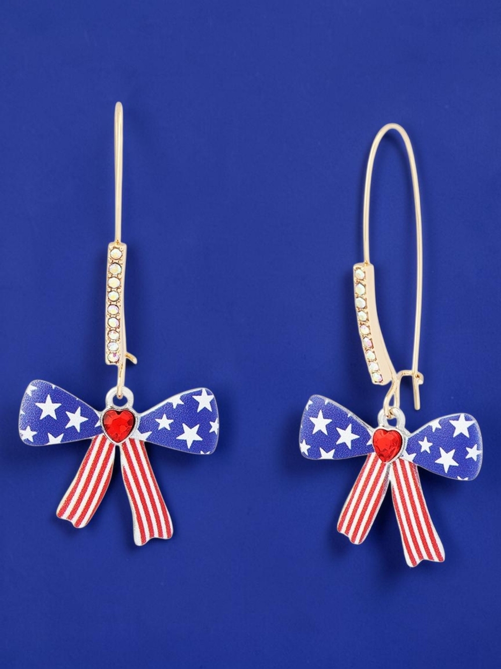 NEW Betsey Johnson Americana Bow Shepherd Hook Earrings Blue 2 inches NWT